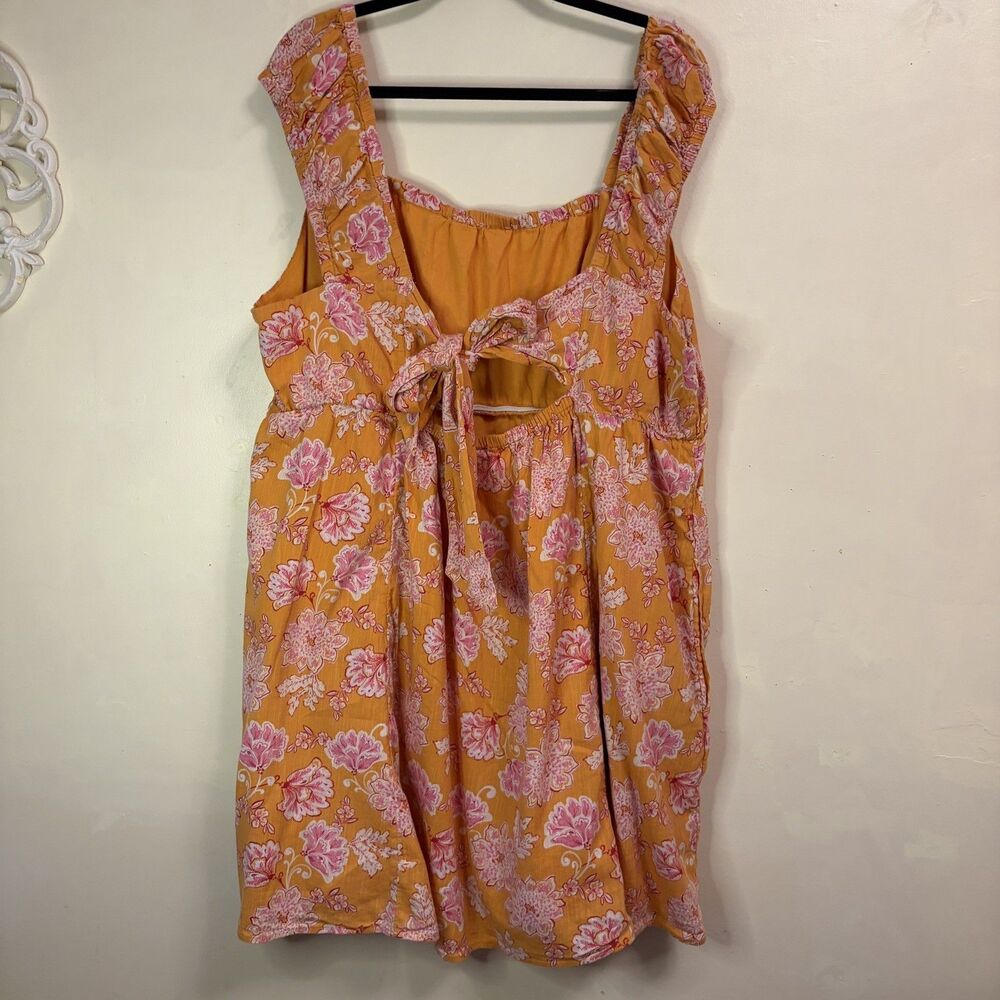 Old Navy Women Floral Swing Dress Open Back Boho Cottage Garden Orange Plus 3X